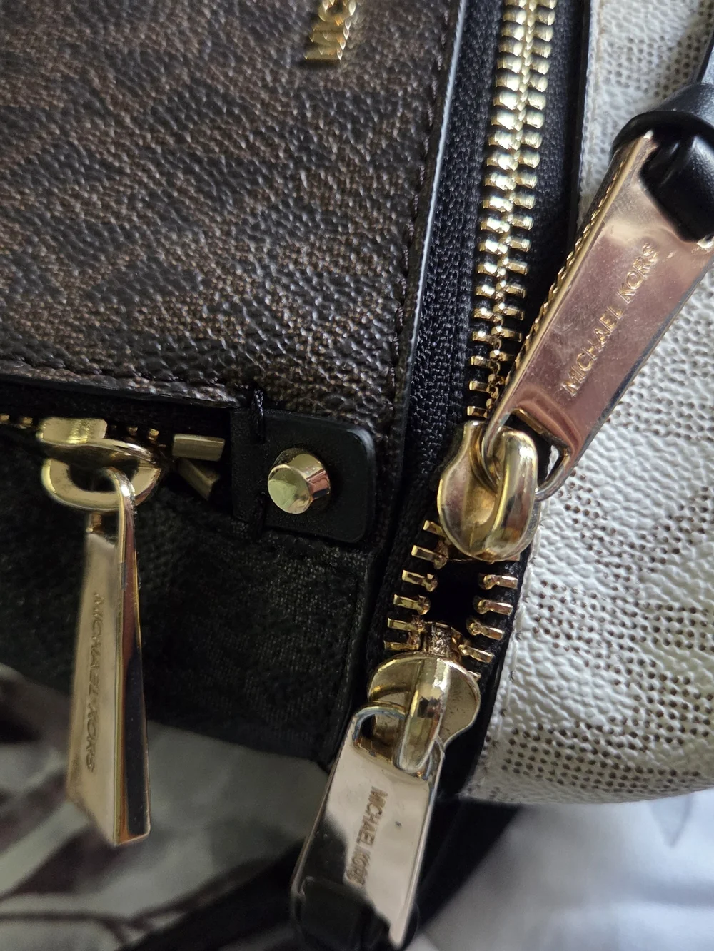 Michael Kors Brown and Beige Mini Backpack with Gold Hardware